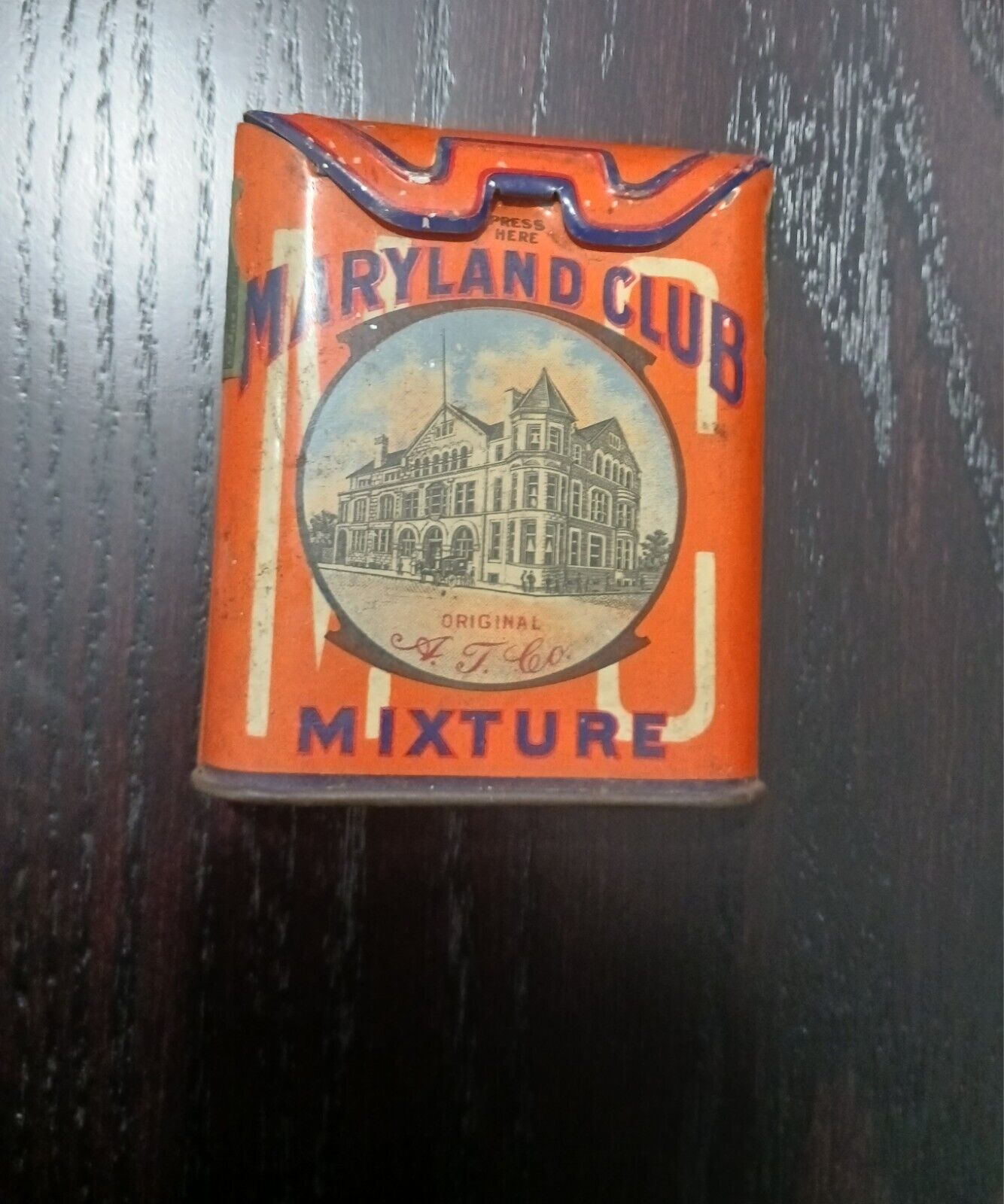 Vintage Maryland Club Pocket Tobacco Tin Empty Flip Lid