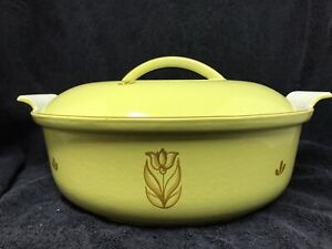 VINTAGE HUGE DRU HOLLAND YELLOW ENAMELED CAST IRON DUTCH OVEN ROUND #32 DIA 13"