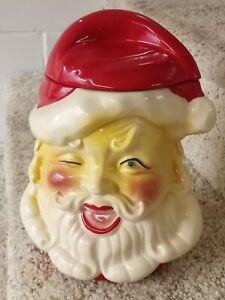 Vintage COOKIE JAR AMERICAN BISQUE SANTA CLAUS winking santa USA