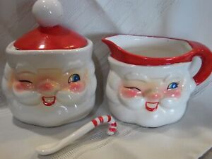 Vintage 1960 HOLT HOWARD Winking Santa Cream & Sugar set, WITH LID, A+++