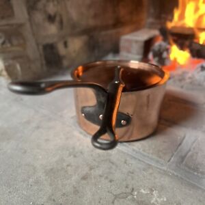 French Antique Copper Dehillerin Hammered 21 cm With Stamped Lid 6.5 Lb NEW TIN