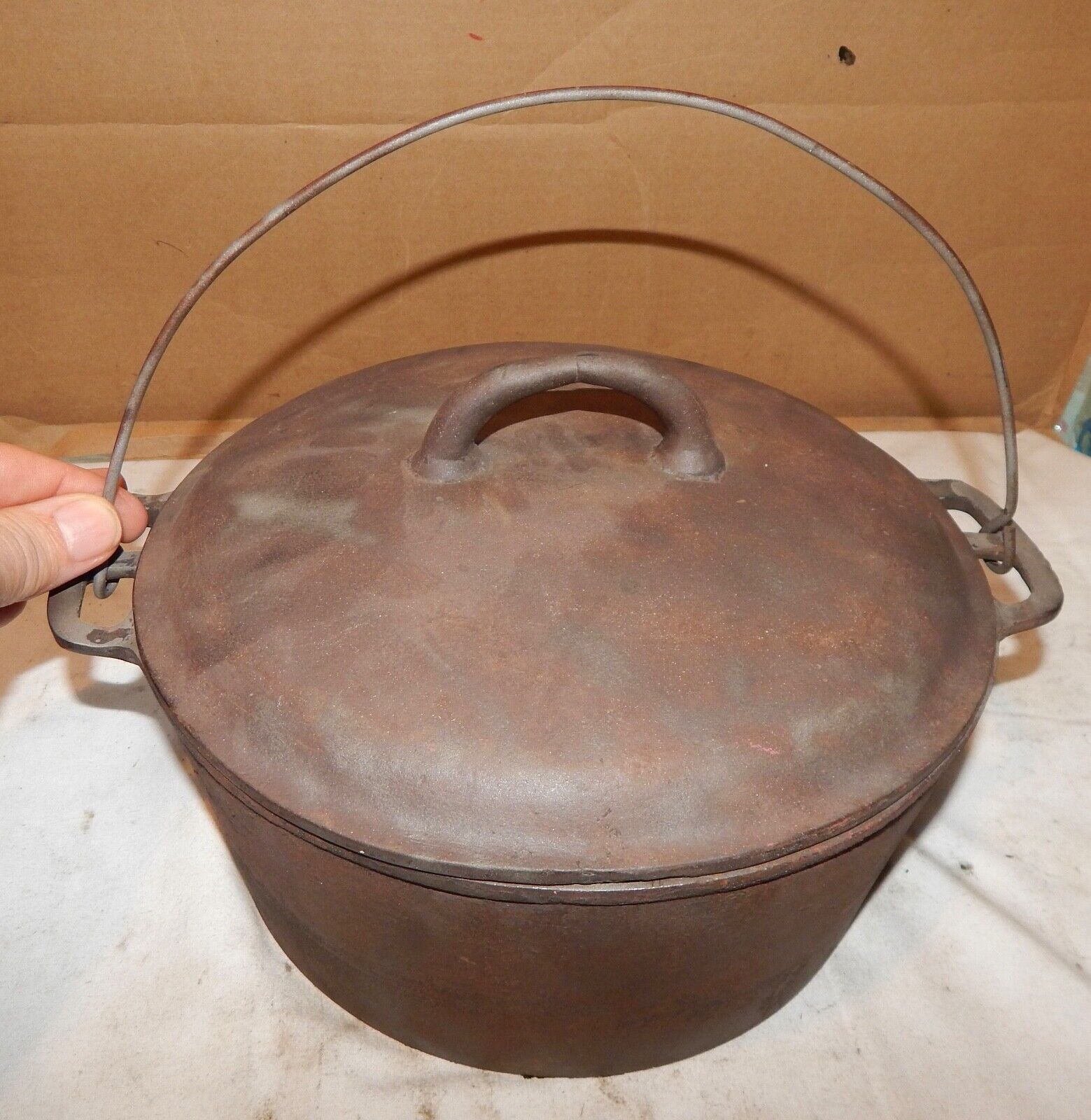 Wapak Cast Iron Flat Bottom Kettle & Lid 10”x 5” Hollow Ware #8 Dutch Oven 288U