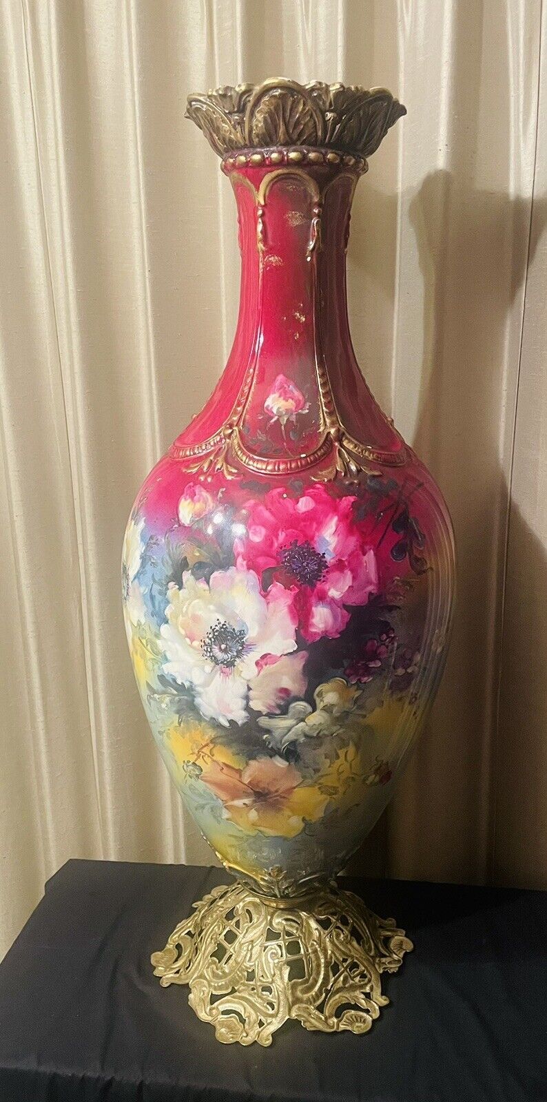 HUGE 35” Royal Bonn Floral Monumental Vase w/Cover c1888-1920