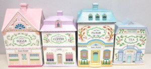 Vintage 1990 Lenox Village 4 Piece Canister Set - Sugar, Flour, Coffee & Tea