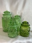 Rare Vintage LE Smith Moon & Stars 3-Piece Canister Set, HTF Light Apple Green