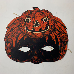 Antique Halloween Mask 1926-1931 Beistle Domino Hat Mask with JOL & Corn VG!