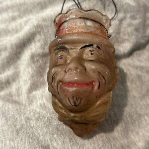 RARE ANTIQUE GERMAN Glass Candle Shade. Man With Hat