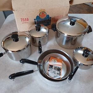 Vintage Revere Ware NOB Set 7540 Carbon Steel Core Stainless Steel Original Box