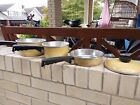 VINTAGE CLUB ALUMINUM SAUCEPANS & SM FRYING PAN W/LID HARVEST GOLD / YELLOW