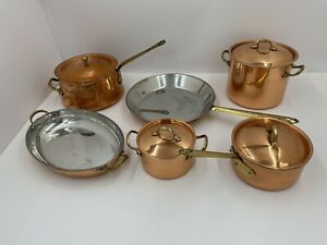 Vintage 10 Piece Copper Pots Pans Lids 8 Copral Made in Portugal, 2 Unknown EUC
