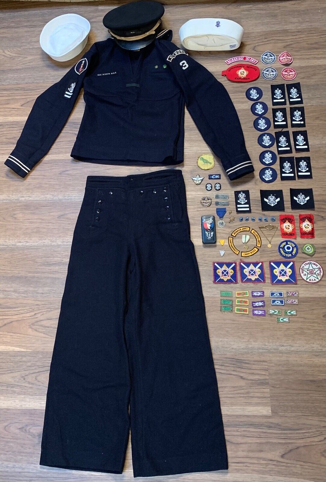Official Boy Scouts Wool Sea Scouts Uniform & Accessories Medals. Patches, Hats
