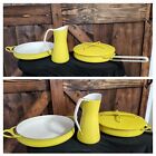 (3) Vintage 60s DANSK Denmark Kobenstyle Yellow Enamel Paella Pan Pitcher FRANCE