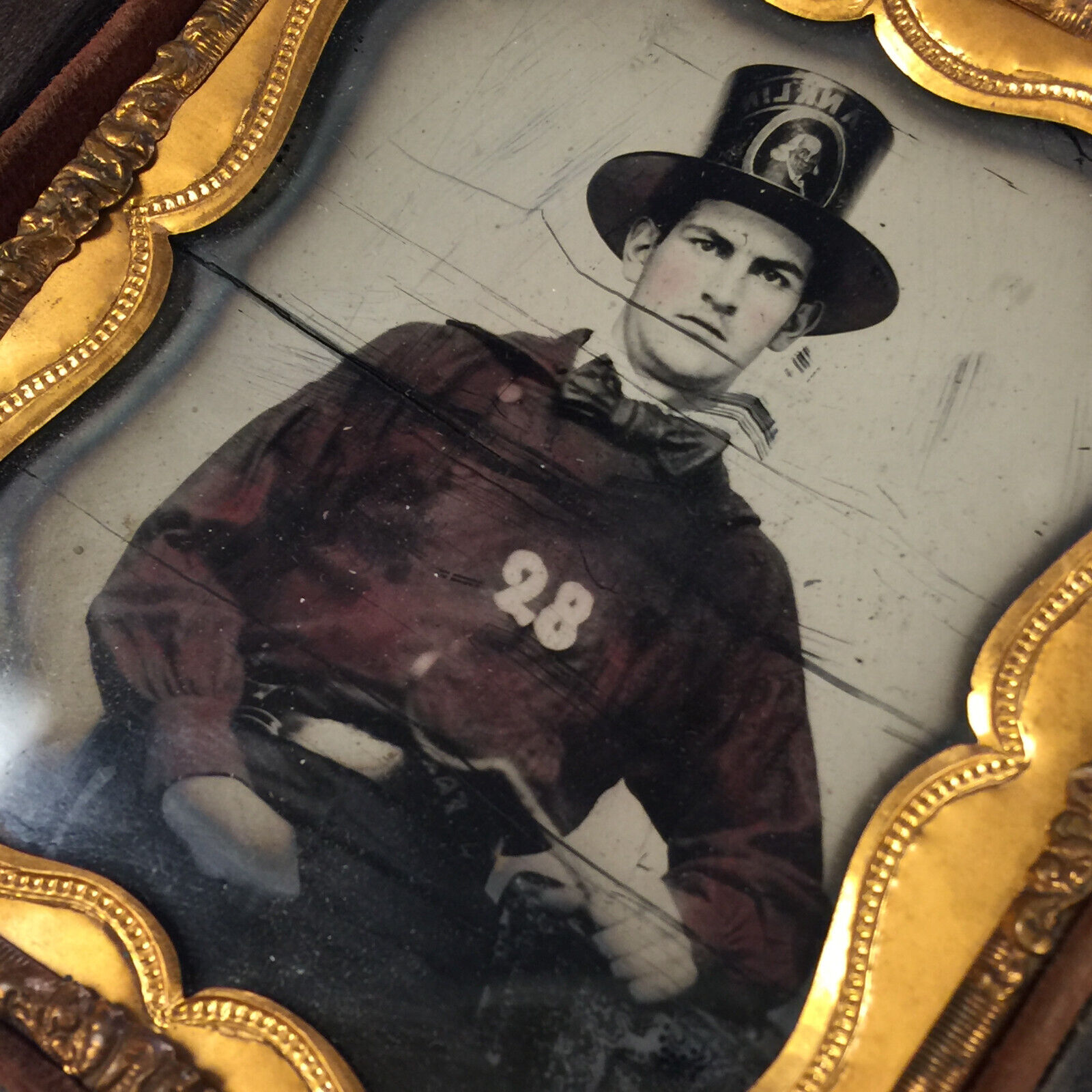 Antique VTG Firefighter Franklin Fire Hose Company Hat? Ambrotype Daguerreotype