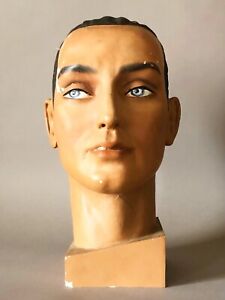 40's Vintage Deco Male Hat Display Head Countertop Mannequin Fiberglass Plaster