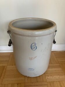 Antique RED WING 6 Gallons 2" Wing Crock STONEWARE Grip Handles 1915