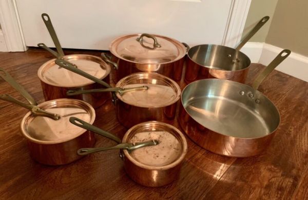 Huge Set Vintage E Dehillerin France Copper Sauce Pans Pots w/ Lids