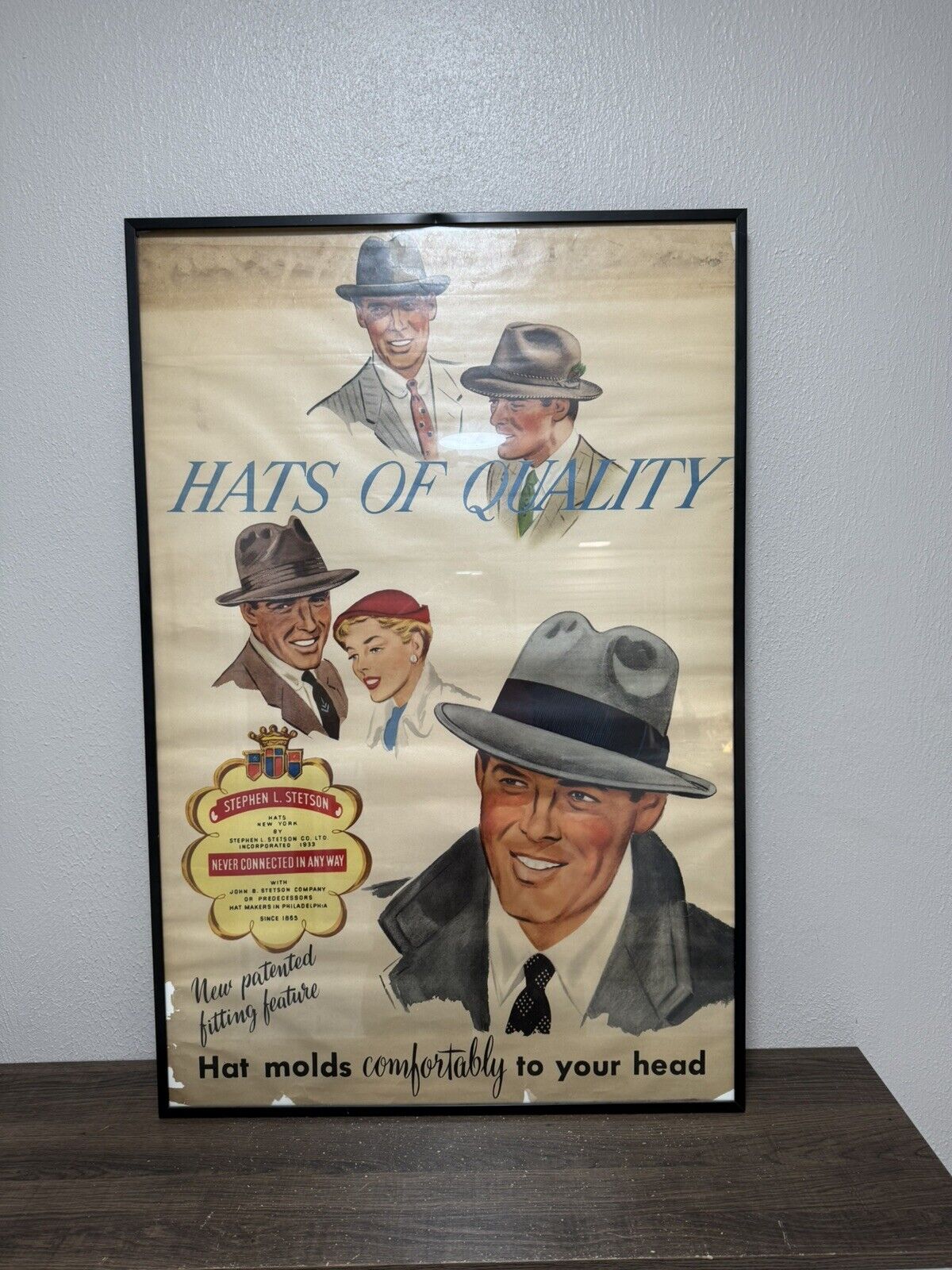 Vintage 1933 Hats Of Quality Stetson Hat Advertising Poster FRAMED 24x36” Large
