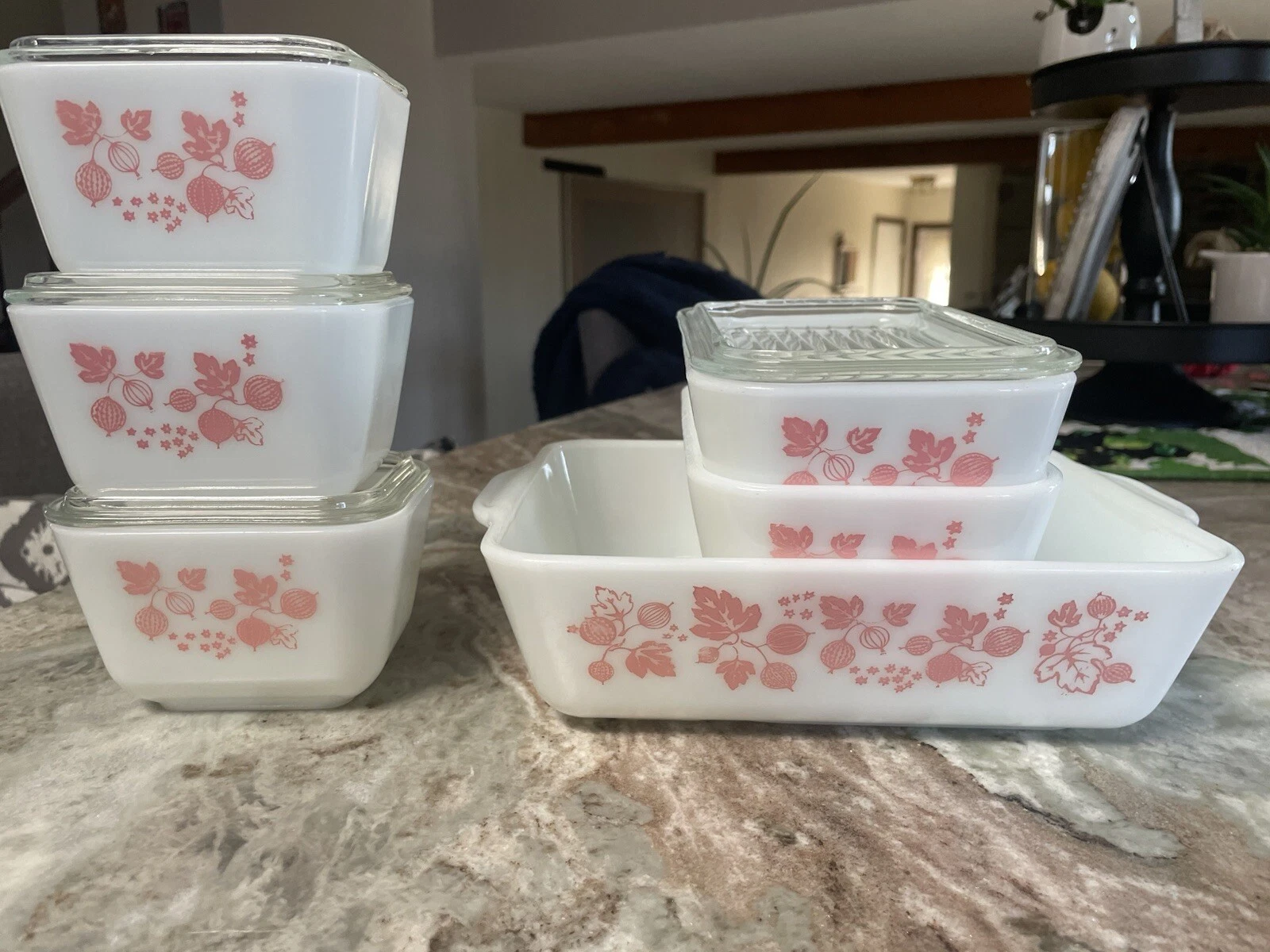 Vintage PYREX Pink Gooseberry refrigerator 501, 502 & 503 dish set