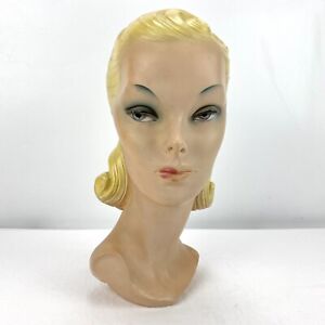 Vintage Chalk Millinery Mannequin Head Bust Hat Store Display Stand Art Deco