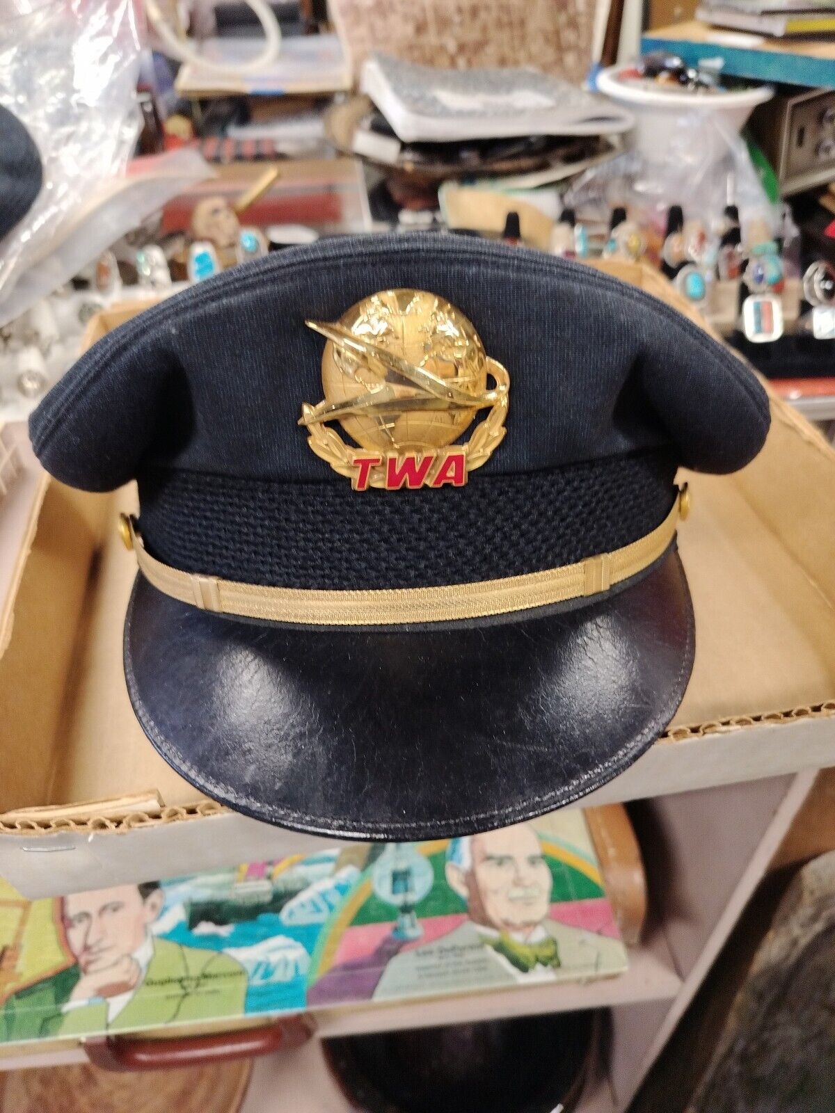 Vtg 1960s TWA Co Pilot Hat With Orig Box Wool Cap More Top Condition Super Clean