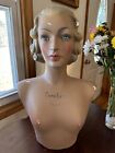 Vintage French Paris Lady Woman Hat Bust Head Champs Elysees Mannequin Plaster 2