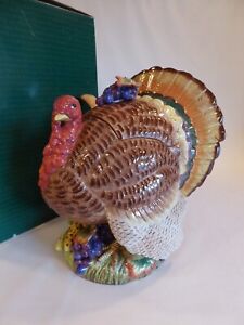 VINTAGE FITZ & FLOYD AUTUMN BOUNTY TURKEY TUREEN W/ LADLE (MINT IN BOX)