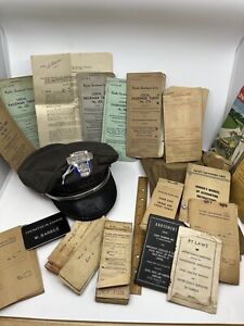 Vintage 1940S GREYHOUND BUS DRIVERS GROUP MAPS TICKETS HAT Lot