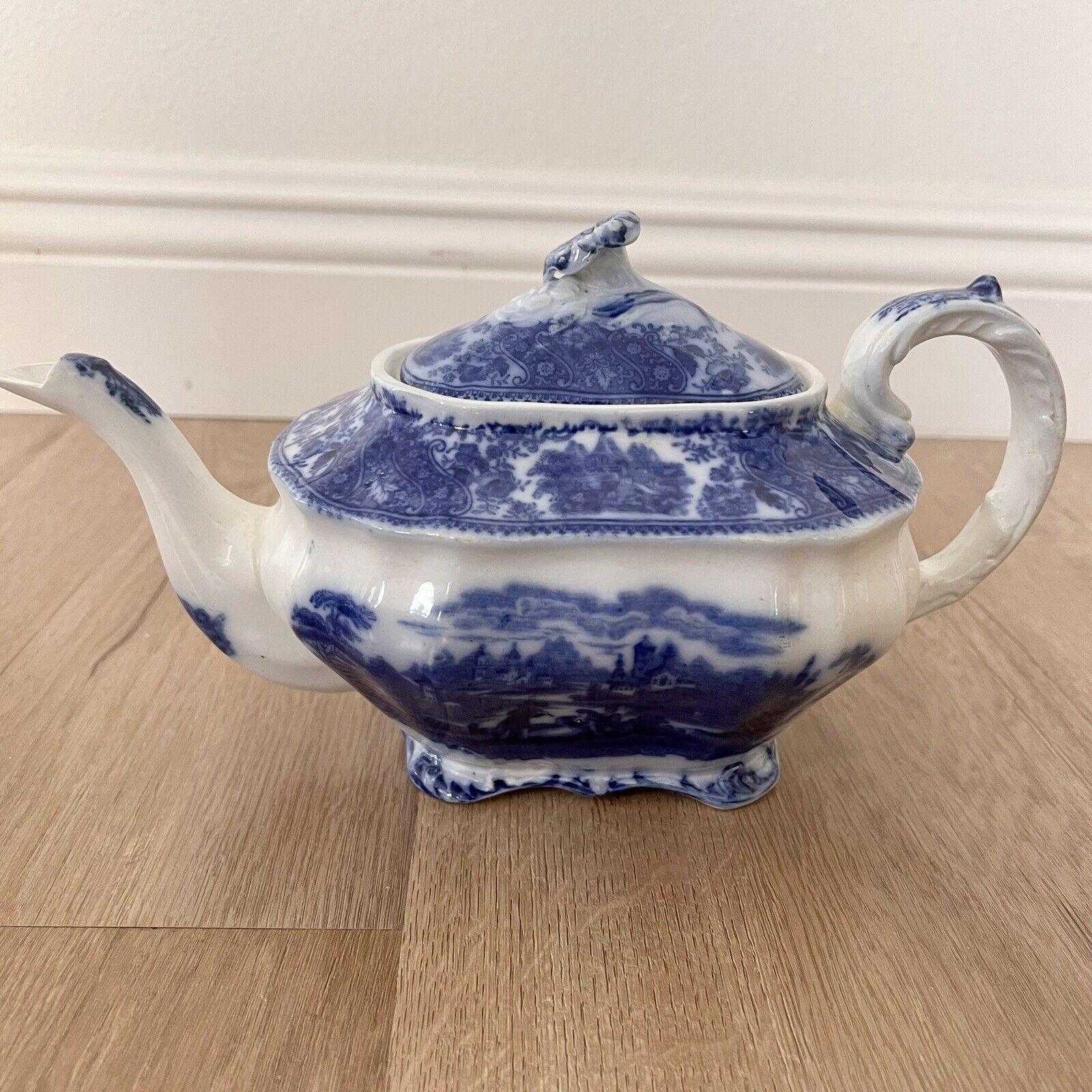 Burgess Leigh Middleport Pottery Vermont Flow Blue Tea Coffee Pot - Super Rare