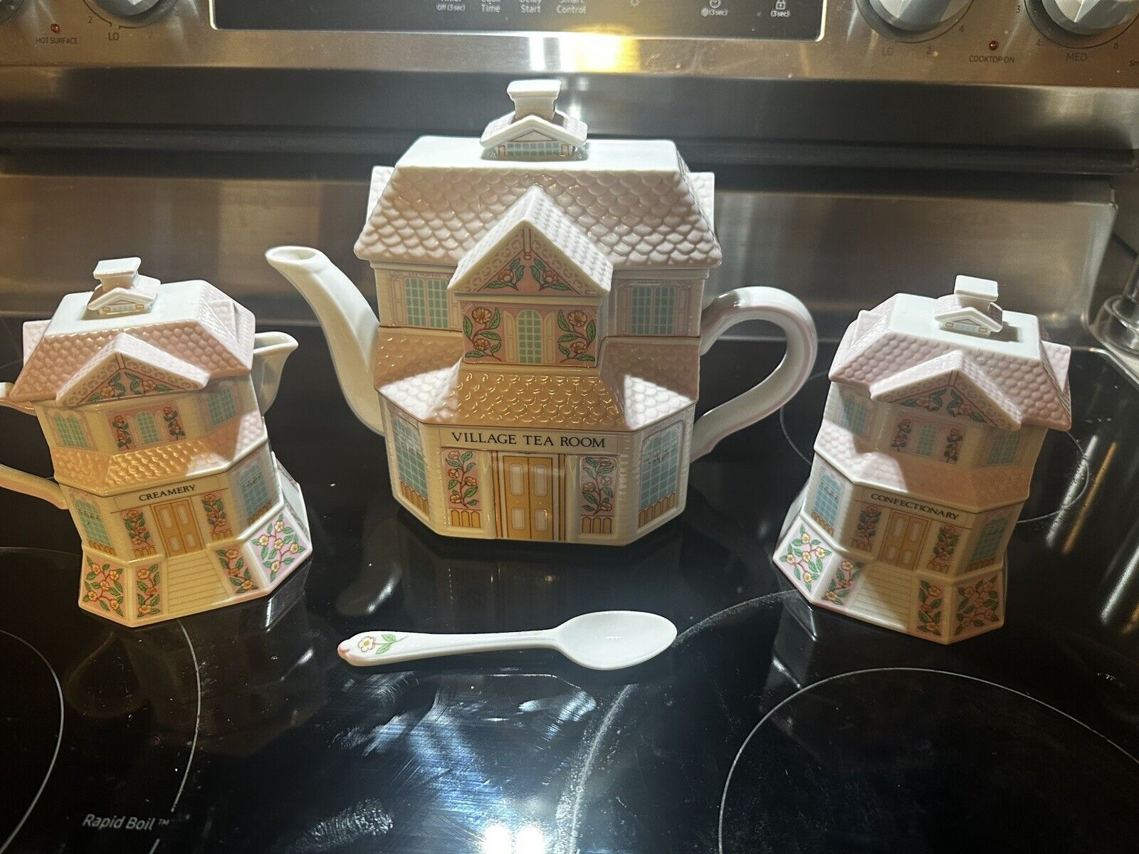 Vintage 1991 Lenox Spice Village Tea Room Set-Teapot, Cream, Confection w/Spoon