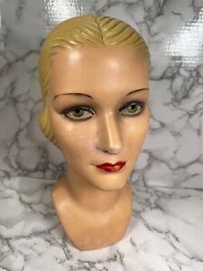 Vintage Woman Mannequin Head Store Counter Hat Display Molded Hairstyle Art Deco