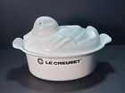 VINTAGE LE CREUSET WHITE DUCK SHAPE CAST IRON CASSEROLE DUTCH OVEN WITH LID