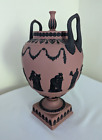 Vintage Wedgwood Jasperware Terracotta & Black large Pedistal Vase w/ lid - MINT