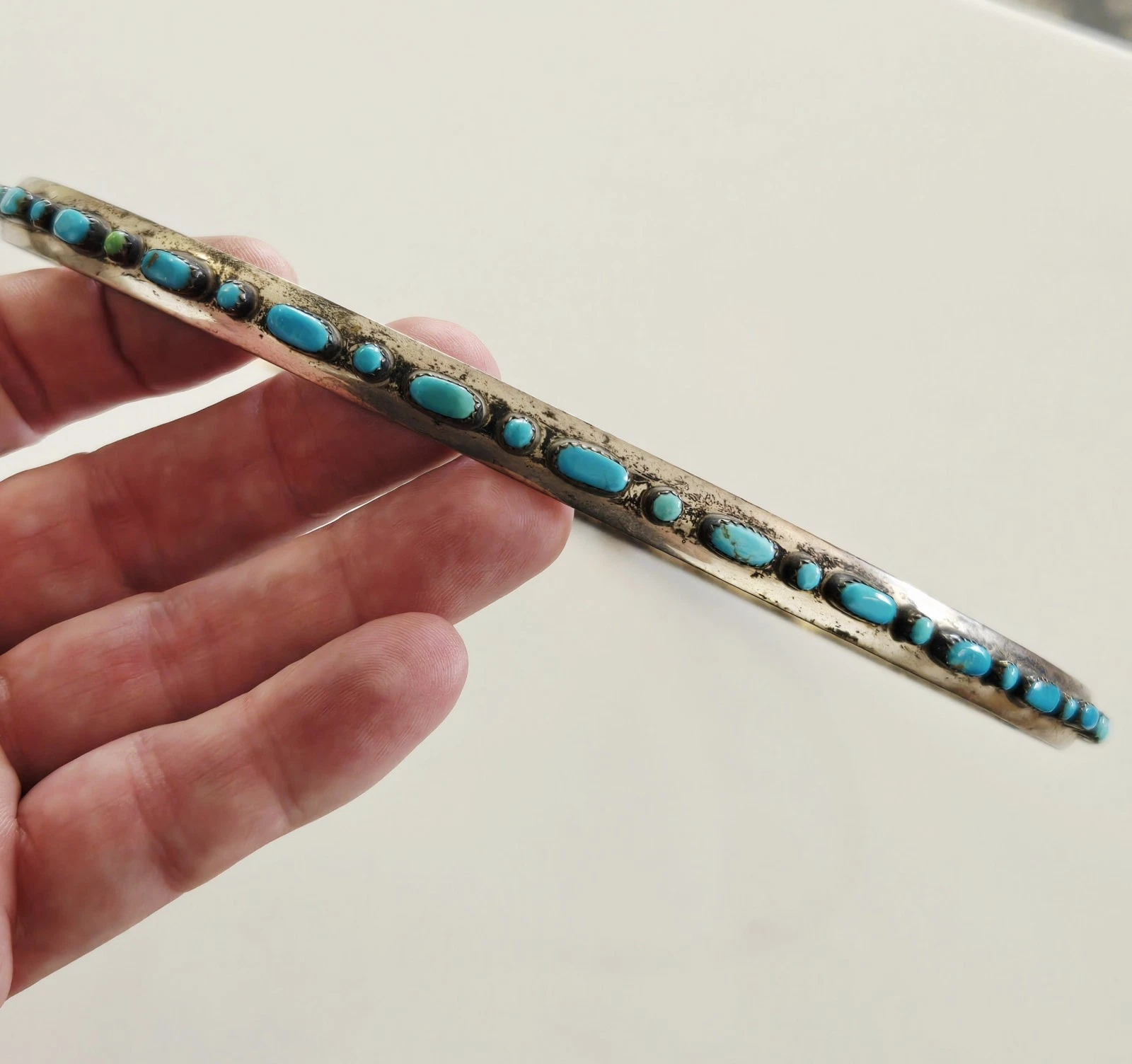 RARE Old Pawn Vintage NAVAJO Handmade 24" Sterling Silver & Turquoise HAT BAND