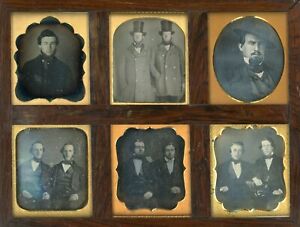 6 DAGUERREOTYPES IN FRAME MEN ANTIQUE PHOTOS GAY INT TOP HATS