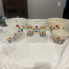 Vintage FIRE KING TULIPS 8pc. Mixing Bowl Set w/ S&P Shaker &Grease Jar & Lid!