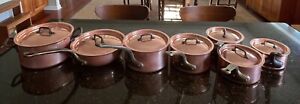 14-piece (7 pans w/lids) Vintage Bourgeat copper cookware set; see specs below