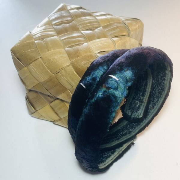 Stunning Iridescent Pheasant Feather Hawaiian Lei Hat Band Width 1" Length 25.5"