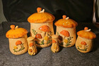 Set of 4 Vintage Mushroom Ceramic Canisters 1973 Incl Salt Pepper Set Handmade