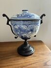 Maitland Smith Porcelain Bronze Lidded Urn White Blue Floral Thailand Vintage