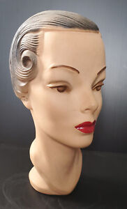Vintage Chalk Millinery Mannequin Head Bust Hat Store Display Stand Art Deco 60