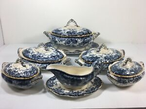 Antique Chatsworth 1790 K & C Late Mayers Blue & White Dinnerware Serving Lot