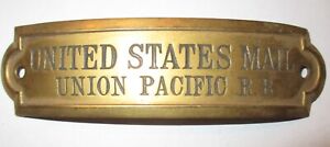 Vintage UPRR Union Pacific Railroad UNITED STATES MAIL Hat Badge Emblem BRASS