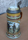 Vintage Mettlach No. 2031 Maneuvers Joke Stein Pottery Etched Inlaid Lid 9"
