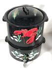Vintage Double Steam Speckled Black Seafood Lobster Steamer Clam Corn Broth Pot