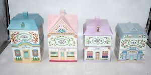 Vintage Lenox Village 4 Canister Set Tea, Coffee, Sugar, Flour W/Lids - UNUSED