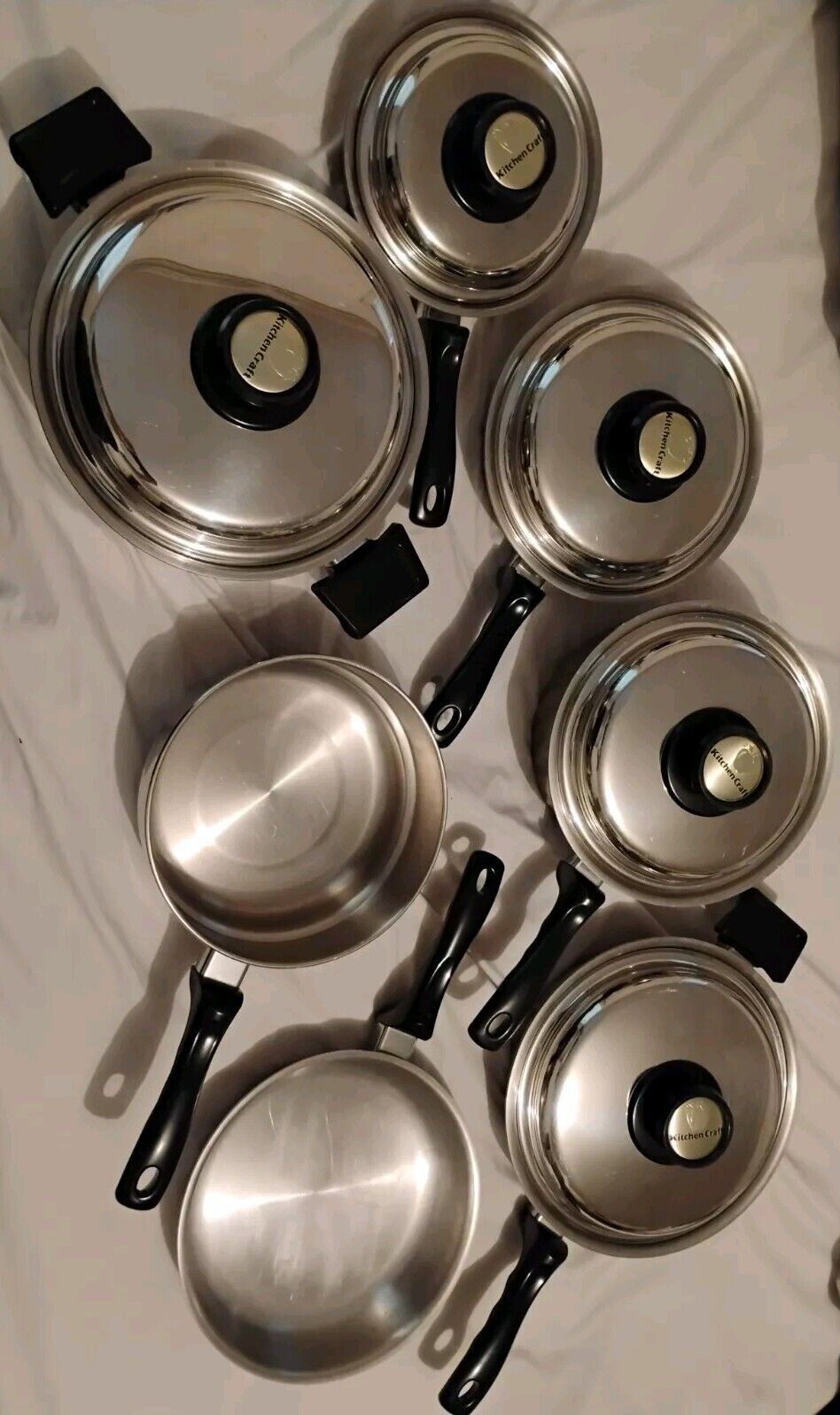 Lot 12 Piece Set Vintage KITCHEN CRAFT Stainless Steel Cookware Pots Pans Lids