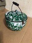 GORGEOUS EMERALDWARE GREEN WHITE SWIRL ANTIQUE AGATE GRANITEWARE OLD ENAMELWARE@