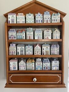 Lenox Spice Village Vintage Spice Jar 1989 COMPLETE Set 24 Houses & Rack