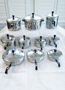 VTG FARBERWARE 21 PC SET STAINLESS STEEL ALUMINUM CLAD POTS PANS LIDS ALL SIZES!