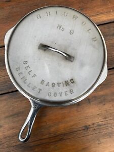 Griswold Cast Iron #9 Large Logo Skillet with Matching High Dome Lid in Chrome